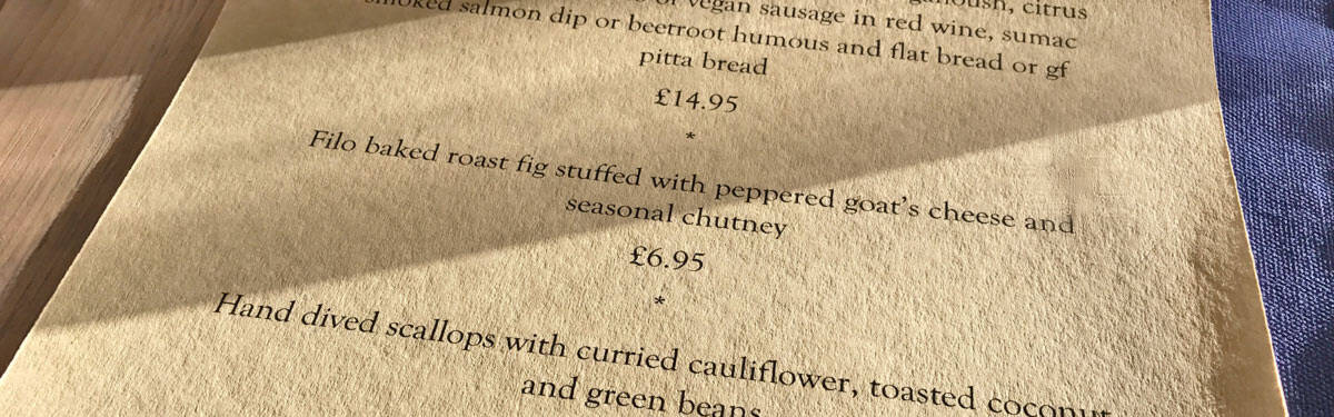 Starters menu at The Boathouse, Glencaple
